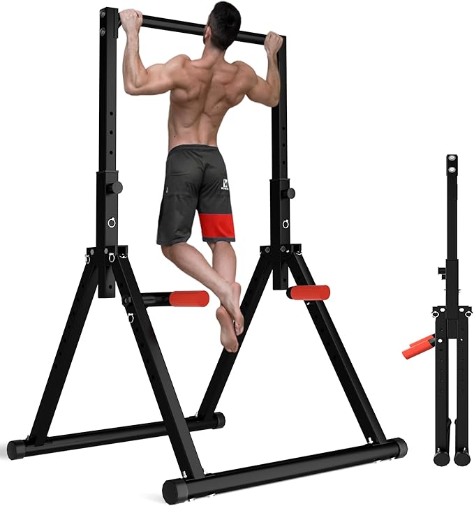 Power Tower Pull Up Dip Station Foldable, Pull Up Bar Station Adjustable, Multi-Function Home Gym, Strength Training Fitness Equipment, Triangular Design, for Home Outdoor