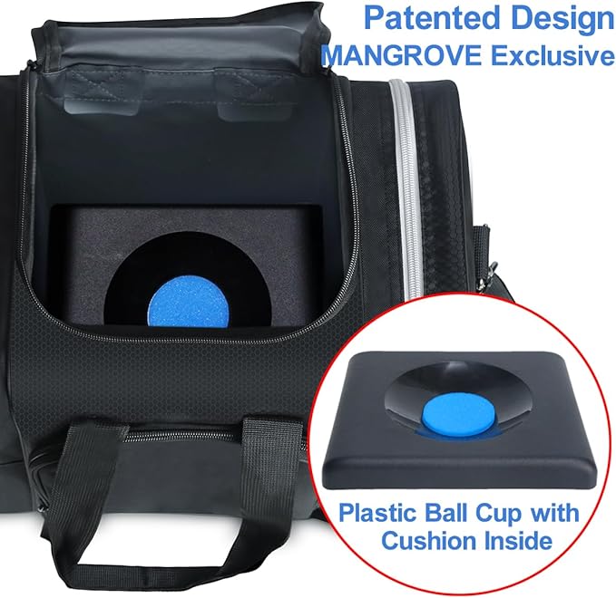 Mangrove Bowling Ball Bag for Single Ball, 2020 Bowling Ball Tote Bowling Bag with Padded Ball Holder - Fits Bowling Shoes Up to Mens Size 14 and Accessories (Black)