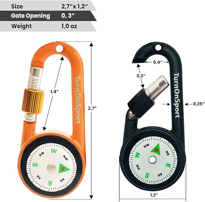 Carabiner Clip On Compass Hiking - Compact Compass 2 pcs