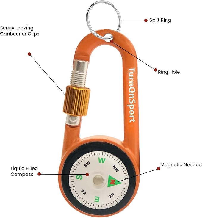 Carabiner Clip On Compass Hiking - Compact Compass 2 pcs