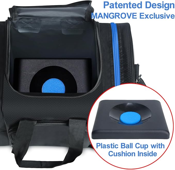 Mangrove Bowling Ball Bag for Single Ball, 2020 Bowling Ball Tote Bowling Bag with Padded Ball Holder - Fits Bowling Shoes Up to Mens Size 14 and Accessories (Black)