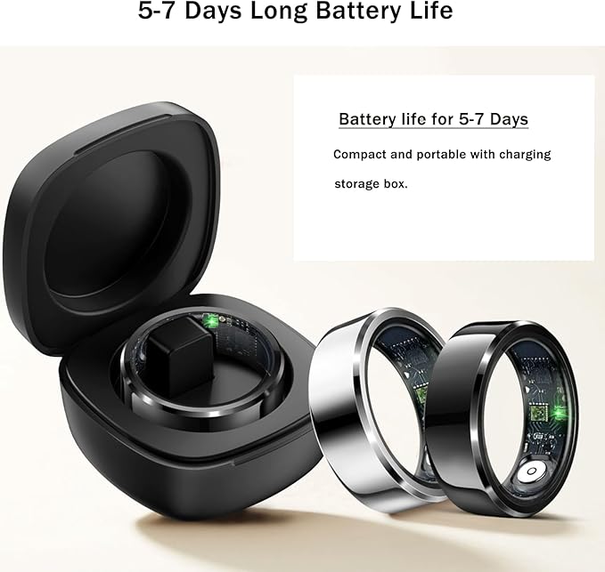 HitTopss Smart Ring, Fitness Sleep Health Tracker Rings for Men Women, No APP Subscription, Sleep Tracking, Heart Rate, Blood Oxygen, IP68 Waterproof (Silver,10#)