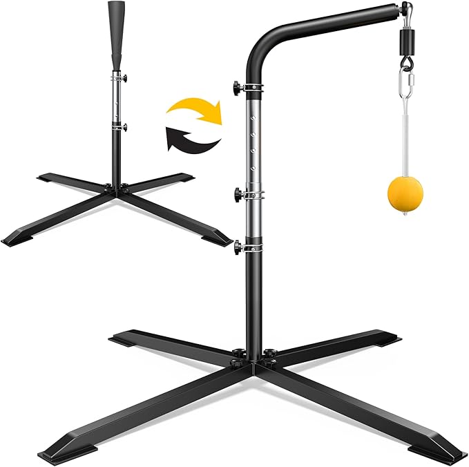 2-in-1 Baseball & Softball Swing Trainer with Batting Tee – Adjustable Height 30"-46", Heavy-Duty X-Base for Stable Hitting, Practice Equipment for Home, Backyard, Kids & Teens