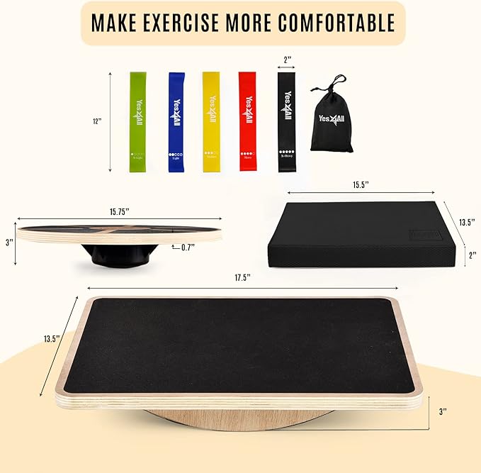 Yes4All Versatile Wooden Wobble Balance Trainer Board with 360 Degree Rotation