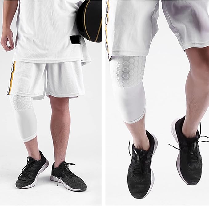 Laiiqi Compression Knee Pads Leg Sleeve, Hex Knee Pads for Basketball Honeycomb Anti Collision Knee Pads Long Kneepads Non-Slip Football Knee Pads for Youth Adult