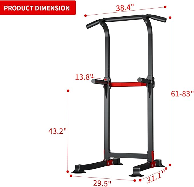 ZENOVA Pull Up Bar Dip Bar Power Tower Workout Dip Station Height Adjustable Free Standing Chin Up Bar for Men Women Teens 300LBS Weight Capacity