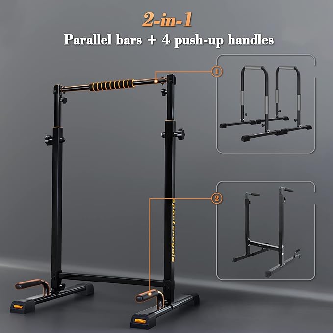 Sportsroyals Dip Bar, Adjustable Dip Stands Station for Home, Functional Heavy Duty Parallette Bars for Upper Body Workout (400/1200LBS Loading Capacity, 2025 New Version)