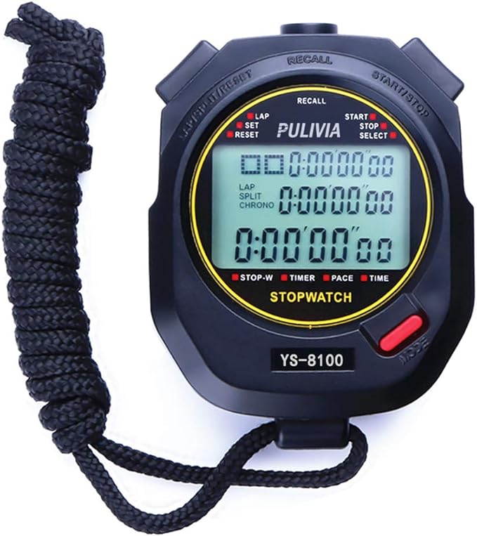 Sports Stopwatch Timer 100 Lap Split Memory Digital Stopwatch 12/24 Hour 3 Rows