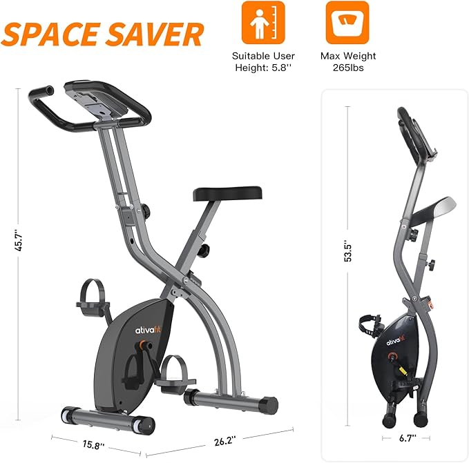 ATIVAFIT Exercise Bike Foldable Fitness Indoor Cycling Bike Magnetic 3 in 1 Upright Recumbent Exercise Bike with Resistance Bands for Home Workout