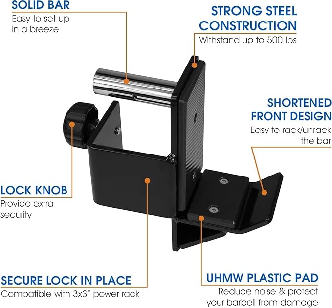 Yes4All Power Rack Attachment – J-Hook Barbell Fit 2x2 or 3x3 in
