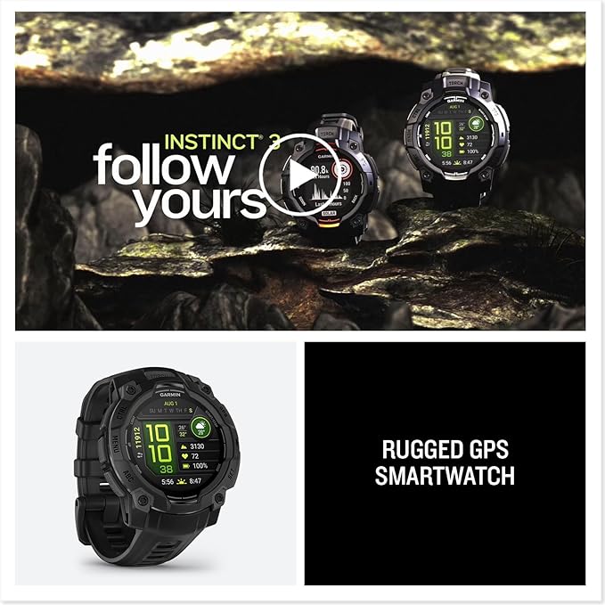 Garmin Instinct 3 Advanced GPS Adventure Watch, Neo Tropic with Twilight Band | 50mm AMOLED Display | Wrist Based Heart Rate Monitor, Up to 24 Days of Battery Life with Signature Stand Power Bundle