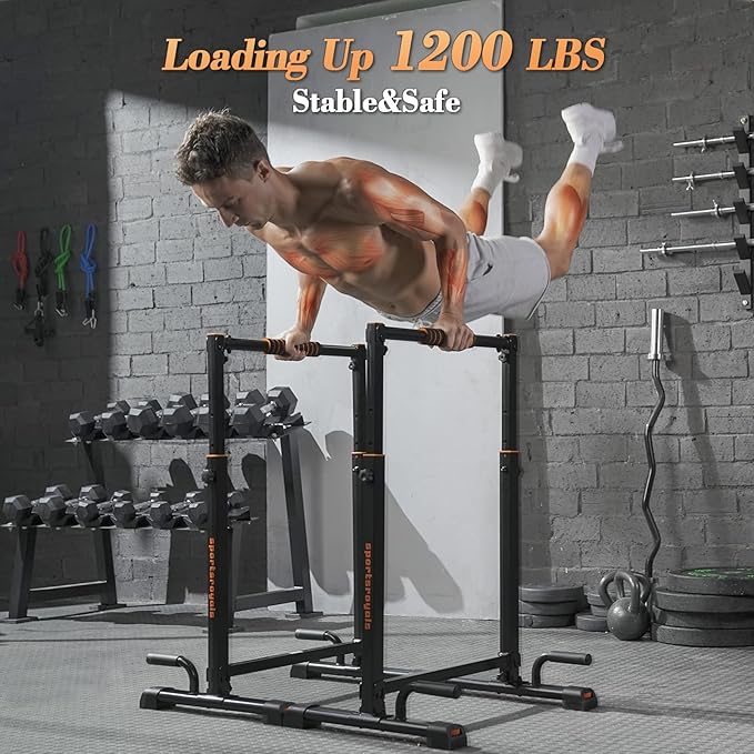 Sportsroyals Dip Bar, Adjustable Dip Stands Station for Home, Functional Heavy Duty Parallette Bars for Upper Body Workout (400/1200LBS Loading Capacity, 2025 New Version)