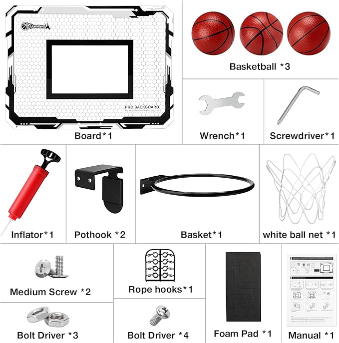 Hommtina Basketball Hoop Indoor Mini Basketball Hoop 3 Balls,