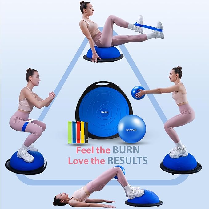 Half Balance Ball Trainer, Inflatable Half Exercise Ball Balance Trainer with Pilates Ball & Resistance Bands, Non-Slip Half Yoga Ball for Home Gym Full Body Workouts