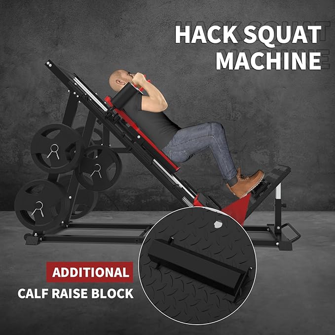 Leg Press Hack Squat Machine Combo, Professional Adjustable Leg Exercise Machine with Linear Bearing, Hack Squat Leg Press Machine with Weight Storage Posts for Full Lower Body Workout, 1500LBS