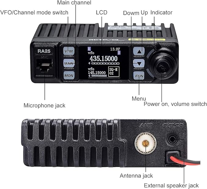 Retevis RA25 Dual Band Mobile Radio MR100 High 500 Channels,
