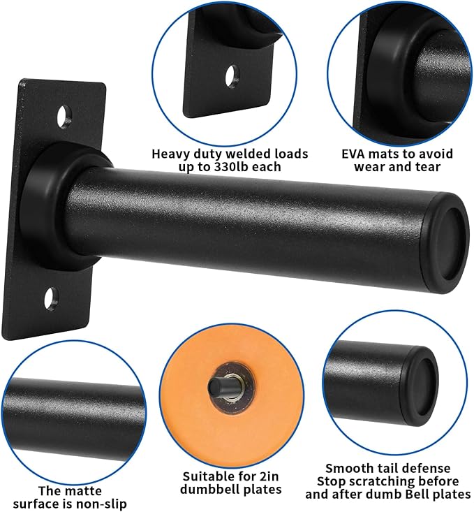 Wall-Mounted Weight Plate Holder (4-Pack) , Heavy Duty 330LB Capacity Rack for 2" Olympic Plates | Compact Home Gym Storage Solution