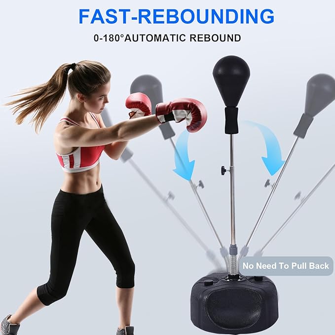 Punching Bag with Stand-Fast Bounceback to Increase Speed, Reflexes, and Stamina – Height Adjustable for Training, Boxing Equipment, Stress Relief & Fitness