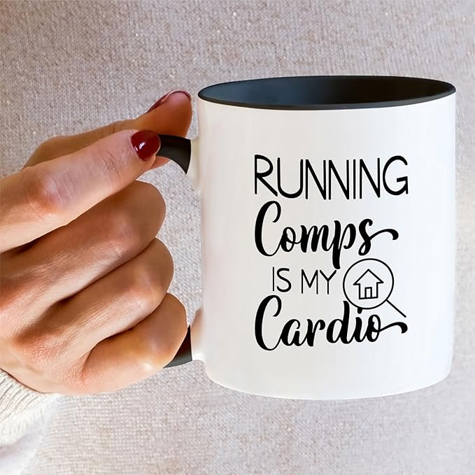 Retreez Funny Mug - Running Comps is My Cardio Realtor Real Estate Agent 11 Oz Ceramic Coffee Mugs - Funny, Sarcasm, Motivational, Inspirational birthday gift - White Mug with Black Handle and Inner