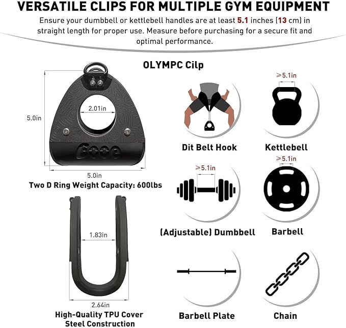 Home Gym Clips - Load Dumbbells on Barbells, Convert to Landmine Attachment, T-Bar Row & Dip Belt Hook | Multi-Functional Weightlifting Clamps for Barbell, Functional Training & Home Gym Equipment