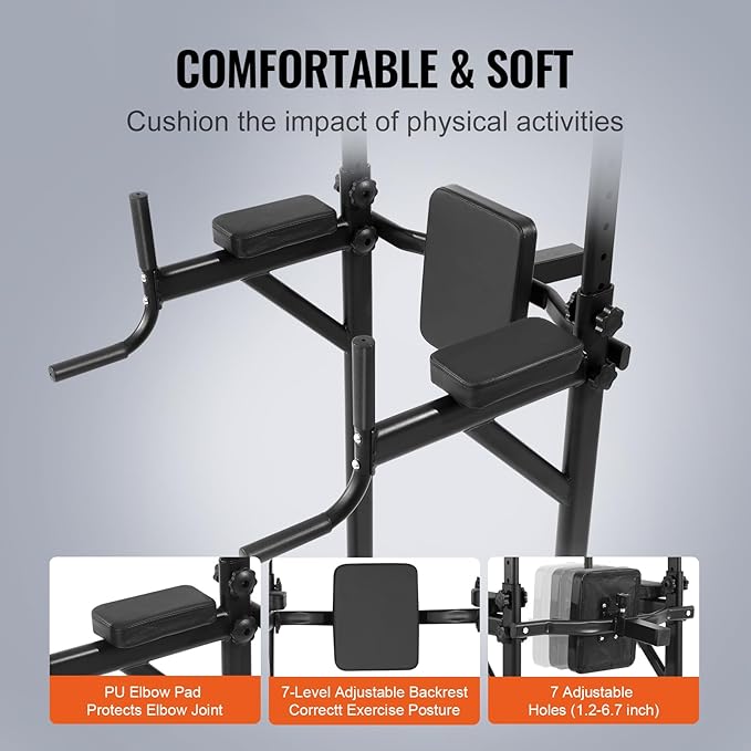 VEVOR Power Tower Dip Station 10-Level Height 7-Level Adjustable 440LBS