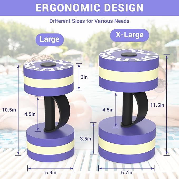 Sportneer Water Weights Aquatic Exercise Dumbbells Water Dumbbell Aerobics Workouts Set of 2 EVA Foam Pool Weights Dumbbells Set Aqua Fitness Barbells Equipment for Water Aerobics Weight Loss