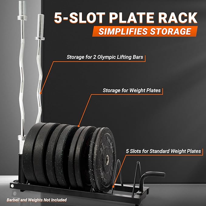 Yes4All 6 Pegs & 4 Barbell Storage Racks Load Up to 1190 LBS - Wall Mounted Weight Plate Tree & Barbell Holder