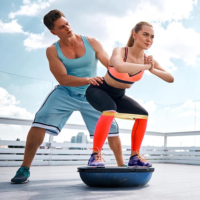 ATIVAFIT Balance Ball Half Exercise Ball Balance Trainer Inflatable Yoga Ball for Home Gym Workouts Core Strength Fitness Half Ball with Resistance Bands, Pump, Support to 660 lbs