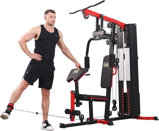 Home Gym, Multifunctional Workout Equipment with Leg Press, Exercise Equipment for Home with Pulley System