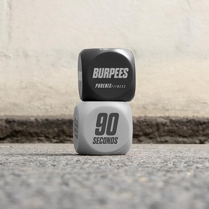 Phoenix Fitness Exercise Dice - Workout Dice Game for Cardio, HIIT Training and Exercise Classes - Training Includes Push Ups, Squats, Jumping Jacks, Crunches & Wildcard - Home and Gym