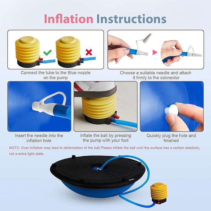 Half Balance Ball Trainer, Inflatable Half Exercise Ball Balance Trainer with Pilates Ball & Resistance Bands, Non-Slip Half Yoga Ball for Home Gym Full Body Workouts