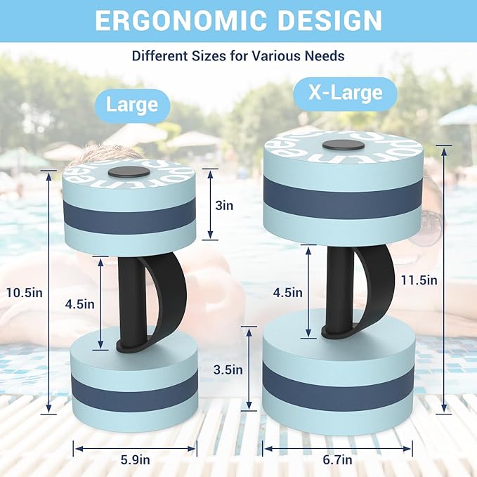 Sportneer Water Weights Aquatic Exercise Dumbbells Water Dumbbell Aerobics Workouts Set of 2 EVA Foam Pool Weights Dumbbells Set Aqua Fitness Barbells Equipment for Water Aerobics Weight Loss