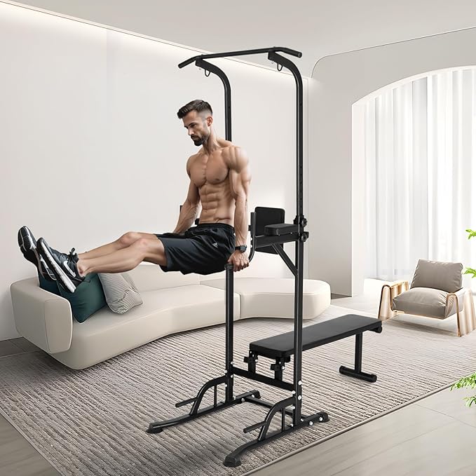 VEVOR Power Tower with Bench 10-Level Height 440LBS