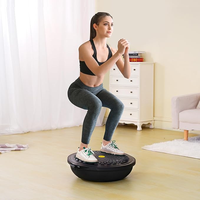 VEVOR Half Exercise Ball Trainer, 23/26 inch Balance Ball Trainer, 1500lbs Capacity Stability Ball, Yoga Ball with Resistance Bands & Foot Pump, Strength Fitness Ball for Home Gym Full Body Workout Black