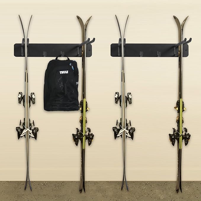 Wall Mount Ski Storage Rack,Garage Snowboard Storage Organizer 8 Pairs Metal Hooks Indoor Outdoor System Organization