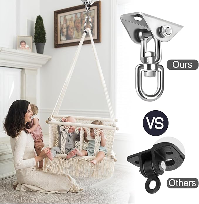 Hammock Hanging Kit,Hanging Chair Hardware 360°Rotating 1200 lb Capacity Hammock Hooks Heavy Duty,Hammock Chair Hanging Kit & Swing Ceiling Hook Snap for Hammock Chair Stand,Seat,Tree,Yoga,Gym(Silver)