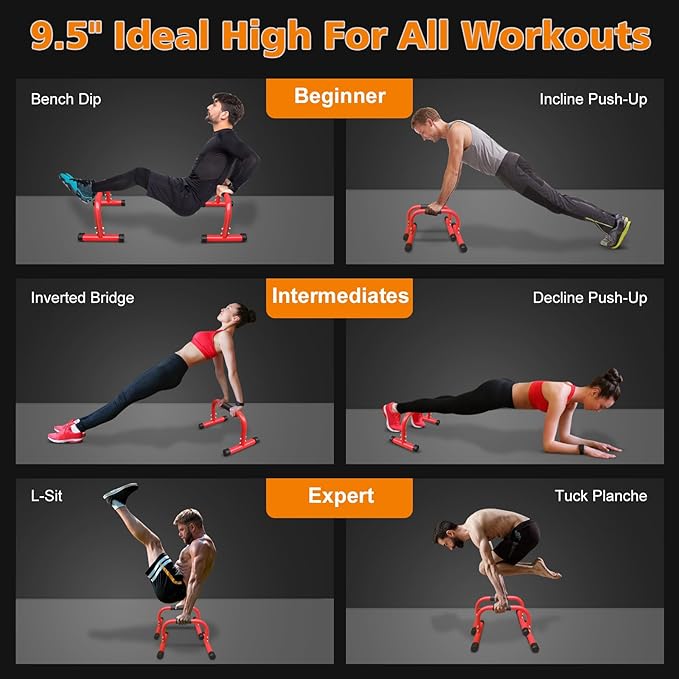 MIUDGIG Adjustable Height Parallel Push Up Stand, Dip Stand Station for Strength Training, Heavy Duty Steel Parallel Bar Station, Home Gym Fitness Workout Dip bar Station,Tricep Dips,Pull-Ups,Push-Ups