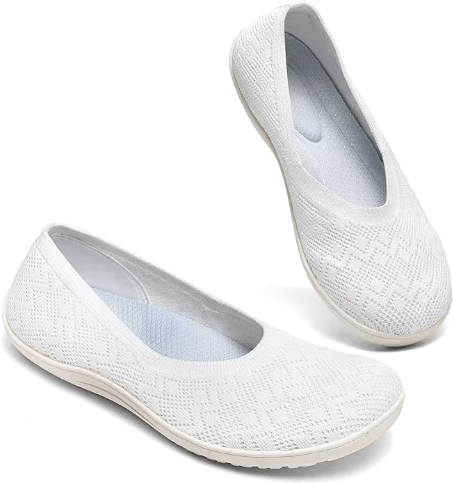 Women's Wide Toe Box Flats Shoes Knit Ballet Flat Slip-on Dress Walking Comfort Shoes