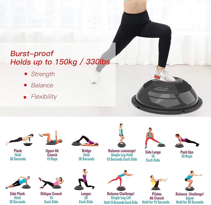 EVERYMILE Balance Ball Trainer with Resistance Bands & Pump Stability, 23.6 inch Yoga Exercise Ball for Home Gym Core Training Anti-Skid Surface