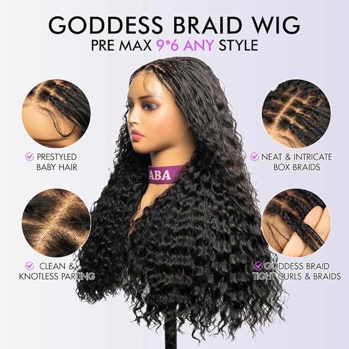 Braided Wigs for Black Women 200% Density Glueless Wigs Human Hair Pre Plucked Pre Cut 9x6 Lace Front Wig Deep Wave Human Hair(Black Curly)28inch