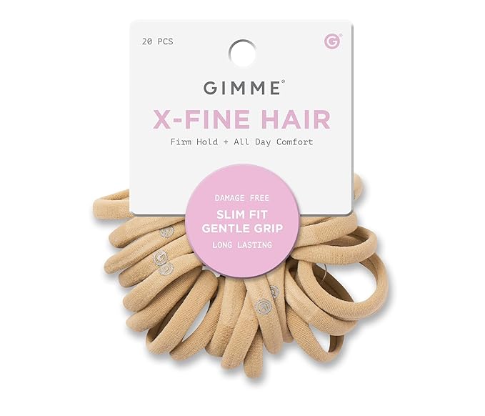 Gimme Beauty X-Fine Hair Bands - Slim-Fit Elastic Ties for Extra Fine Hair - No-Dent, Gentle-Grip Ponytail Holders for All-Day Comfort - 20 Pack, Blonde