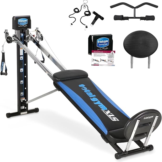Total Gym XLS Men/Women Universal Total Body Training Home Gym Workout Machine with Squat Stand, Leg Pull, 2 Ankle Cuffs, and Exercise Chart