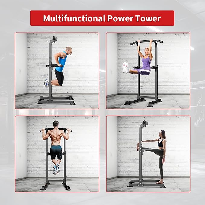 Wesfital Pull Up Bar Dip Bar Power Tower Workout Dip Station Height Adjustable Free Standing Chin Up Bar Home Gym Equipment 330LBS Weight Capacity