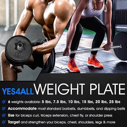 Yes4All 1 Inch Grip Cast Iron Weight Plates for Dumbbells – Standard Weight Plates - 20lb