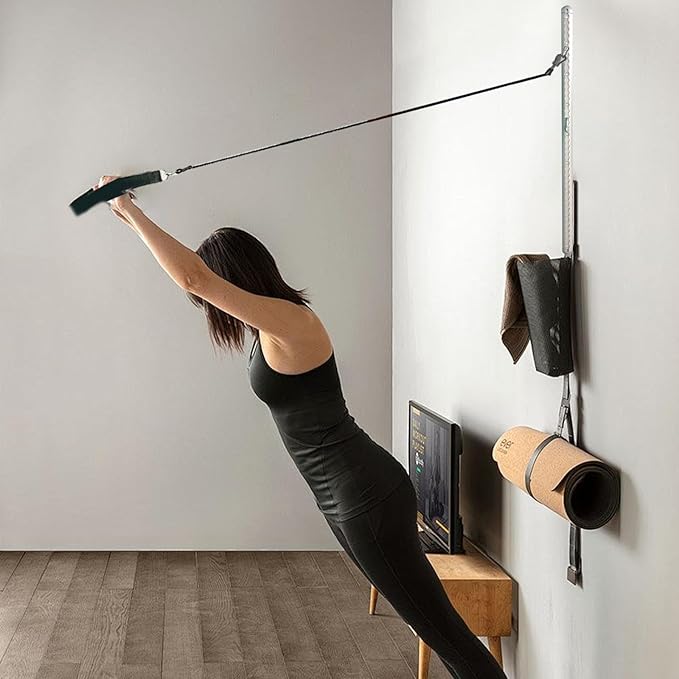 Adjustable Resistance Band Wall Anchor - Space Saver 2 Rails, 2 Cars 10-150LBS Exercise