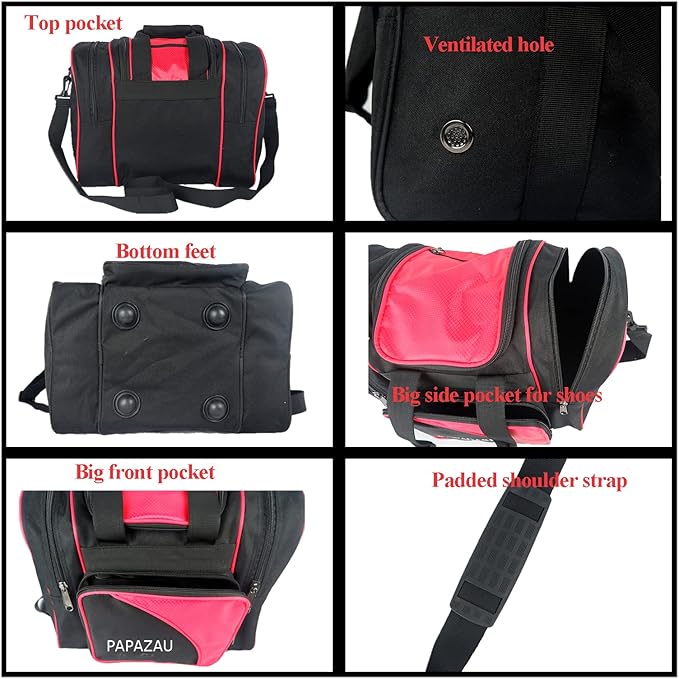 Bowling Bag for Single Ball - Single Ball Tote Bag with Padded Ball Holder - Fits a Single Pair of Bowling Shoes Up to Mens Size 14