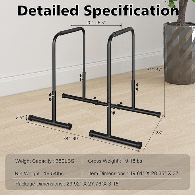 MIUDGIG Adjustable Height Parallel Push Up Stand, Dip Stand Station for Strength Training, Heavy Duty Steel Parallel Bar Station, Home Gym Fitness Workout Dip bar Station,Tricep Dips,Pull-Ups,Push-Ups