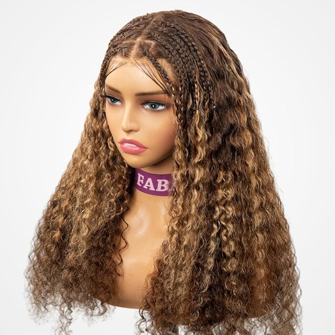 Ombre Braided Wigs for Black Women 200% Density Glueless Wigs Human Hair Pre Plucked Pre Cut 9x6 Blonde Highlight Lace Front Wig Deep Wave Human Hair(4/27 Coloured Curly)14inch