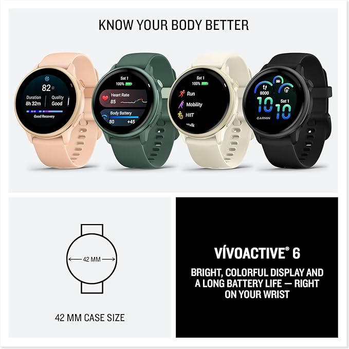 Garmin Vivoactive 6 Smartwatch Metallic Pink Dawn with Pink Band Best Fitness GPS Smart-Watch with AMOLED Display, 11-Day Battery, 80+ Sports Apps, Activity Tracking Watch Bundle for Men &Women