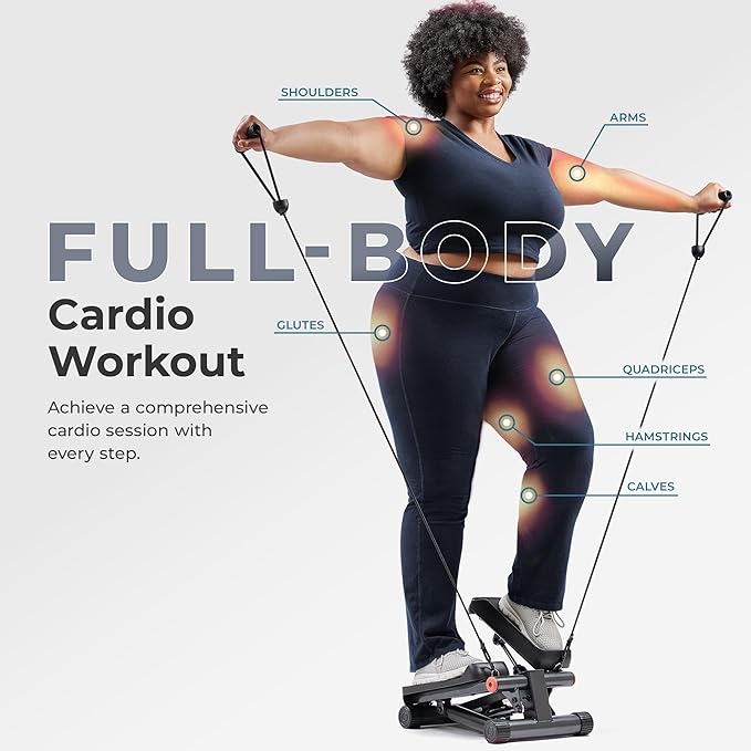 Sunny Health & Fitness Mini Stepper for Exercise at Home, Stair Step Workout Machine with Resistance Band, Fullbody Cardio, Upgraded Over 300lb Weight Capacity, Optional Free SunnyFit App Connection